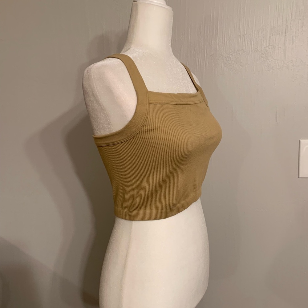 Choices Tan Ribbed Crop Top One Size - Picture 2 of 6